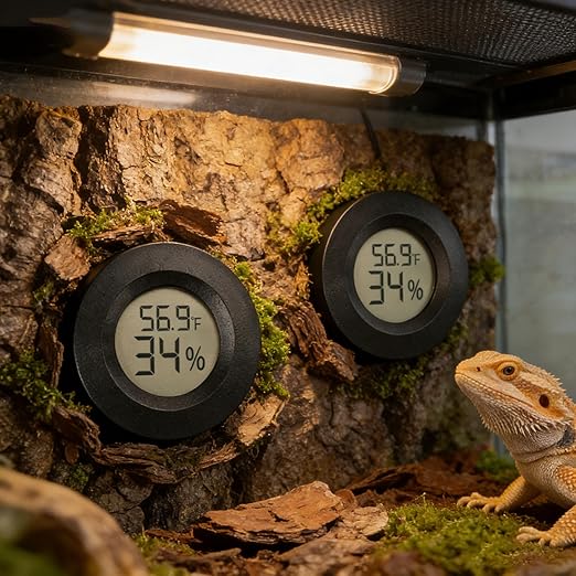 2-Pack Mini Hygrometer Thermometer Indoor Outdoor Round Humidity Meter, Small Digital LCD Monitor Gauge Sensor (℉) or (℃) for Reptile Thermostat, Jars