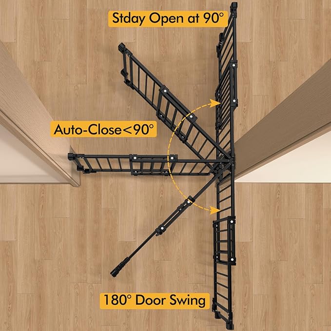 Baby Gate for Stairs Doorways & Kitchen, Extra Wide 32"-54" W x39 H Extra Tall, No Bottom Bar Dog Gate, One-Handed Auto-Close, Hardware Mount Safety Gate for Dogs & Toddlers, Black