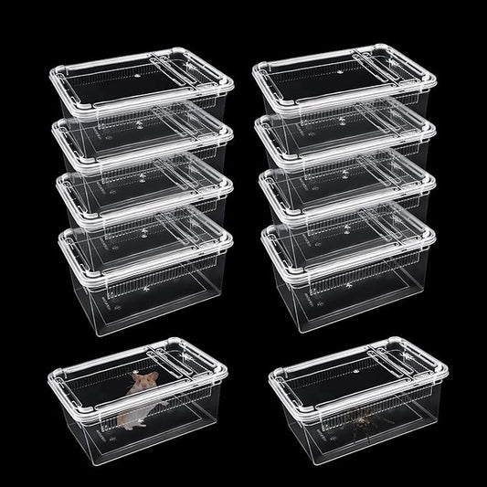 10 PCS Reptile Feeding Box, Isopod Enclosure Plastic Terrarium, Reptile Breeding Box for Bearded Gecko Dragon Lizard Spider Frog, Rreptile Carrier (Clear) (Clear, 7.5x4.9x3 in)