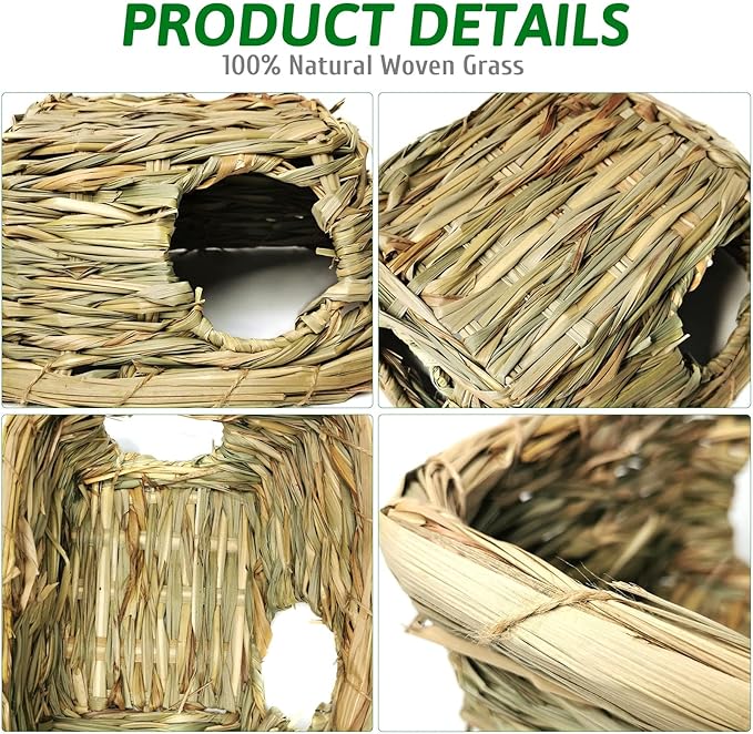 PINVNBY Guinea Pig Grass House Bunny Hay Hideout Tunnel Small Pet Straw Hut with Chew Toys for Bunny Hamster Rat Chinchilla Hedgehog Gerbil (Ball at Random)