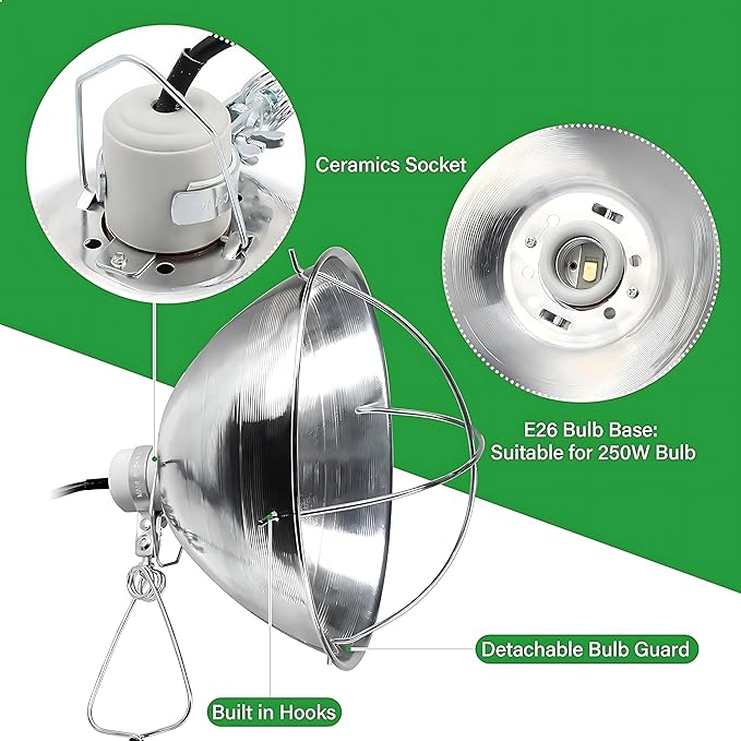 Simple Deluxe Adjustable Clamp Lamp with 10.5" Aluminum Reflector and Bulb Guard, 250W E26 Socket (Bulb Not Included), 6ft 18/2 SJT Cord,Silver
