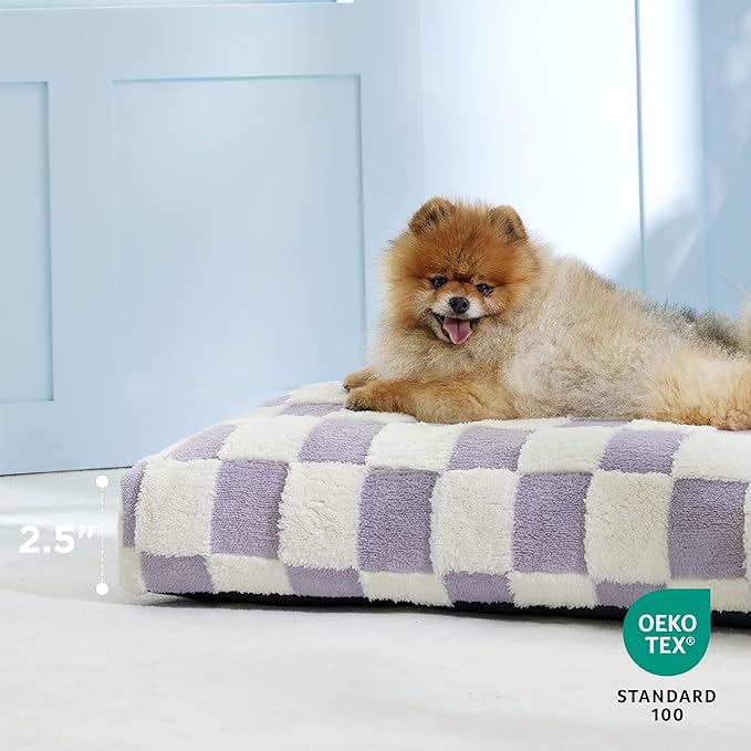 LE SURE Dog Beds Medium Size-Thick Shredded Chopped Foam Pet Bed as Gift for Indoor with Removable Cover, Cute Modern Fuzzy Plush & Anti Slip Bottom, Purple