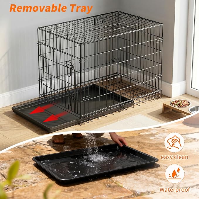 FDW Dog Crate 36-Inch Dog Cage Single Door Foldable Metal Kennel with Leakproof Tray Foldable Design Indoor Outdoor Use for Medium Dogs,Dark Black