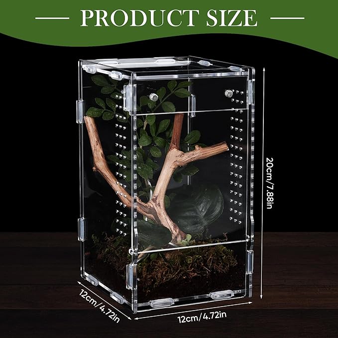 Jumping Spider Enclosure, Jumping Spider Accessories, Transparent Acrylic Amphibian Terrarium, Animal Box Habitat for Spiders, Arthropods, Amphibians, Etc. (7.88 * 4.72 * 4.72in)