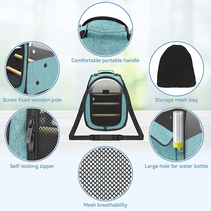 Akinerri Birds Travel Carrier, Small Bird Travel Bag, Transparent Breathable Travel Cage Bird Parrot Carrier, Include Perch and Bottom Tray