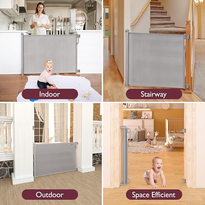 Momcozy Baby Gate, Retractable Baby Gate or Dog Gate 【Easy to USE】 for 33" Tall, Extends up to 55" Wide, for Stairs, Doorways, Hallways, Indoor, Outdoor