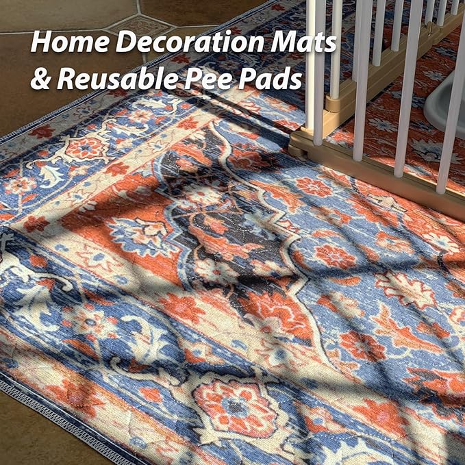 nunubaby Washable Pee Pads for Dogs, Stylish, Non-Slip and Leak-Proof Pee Pads. Reusable Potty Pads for Dogs for Crates and Floors.(Red/Floral, 36" x72" )