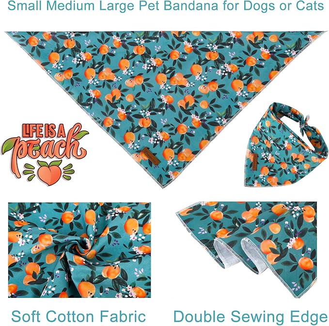 Summer Dog Bandana, Comfortable Cotton Triangle Bid Scarf for Puppy Small Dog, Washable Pet Kerchief for Girl Boy Dogs or Cats, Peach Dogs Bandanas, Cute Classic Puppy Bid Scarf, Green