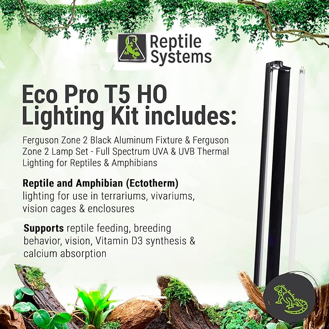 Reptile Systems Eco T5 Unit Zone 2 Reptile Lighting Kit – 24in-24w - Slimline Fixture with HOT5 Lamp, Reflector & Flicker-Free Ballast – Ideal for Terrariums, Chameleons & Geckos