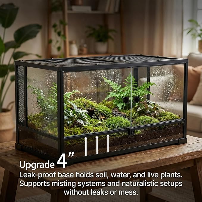 40 Gallon Reptile Tank: 36x18x18 Front Opening Reptile Enclosure with Door Lock Glass Terrarium with Three-Sided Screen Ventilation - Large Bearded Dragon Tank for Snake Turtle Gecko Lizard