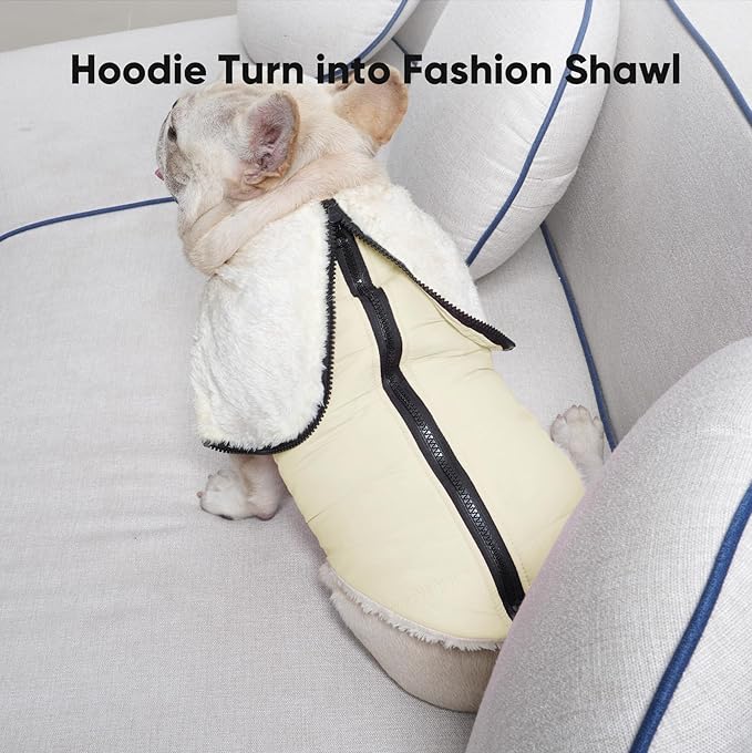 Vecomfy Fleece Lining Dog Hoodie with Harness Built in,Extra Warm Large Dog Jacket in Winter Doggie Coats with Hooded,Light Yellow XXL