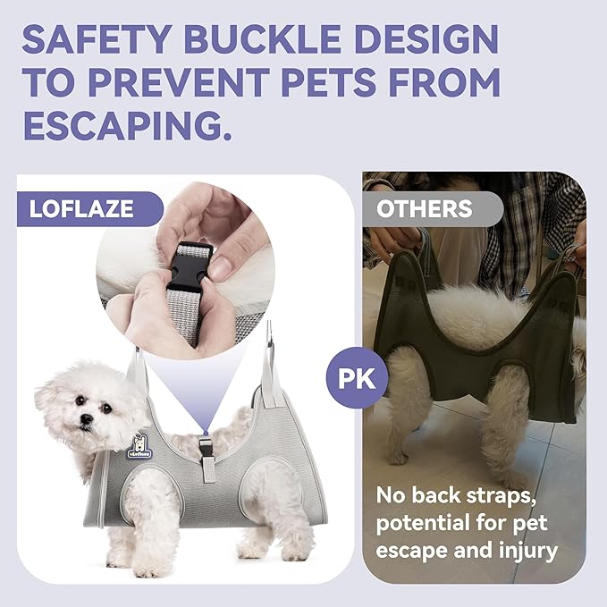 Loflaze Dog Grooming Hammock Harness for Dogs & Cats with Pet Nail Clipper Trimmer - Cat Hanger Sling for Trimming Clipping Nails- Dog Hammock Restraint Bag for Small Medium Large pet （ Purple XL）