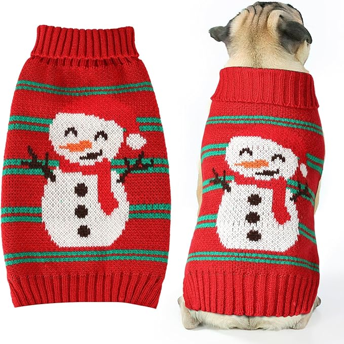 Christmas Dog Sweaters for Small Medium Large Dogs and Cats,Pet Soft Warm Holiday Outfit Girl & Boy,Pup Winter Clothes Turtleneck Double Knitting Collar for Outdoors Playing (Snowman,XX-Small)