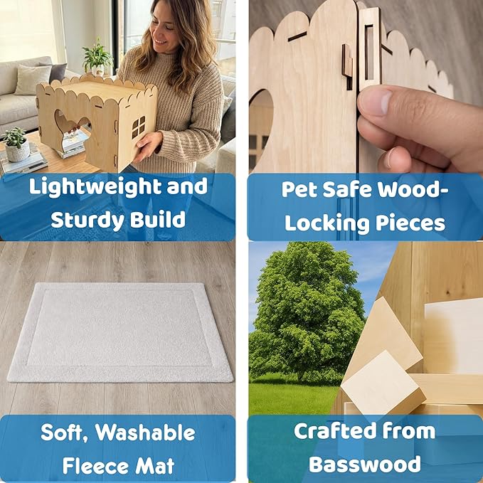 OtterPets Chinchilla House, Fleece Mat Included, Made from Safe and Natural Materials, Chinchilla Cage Accessories, Chinchilla Hideout