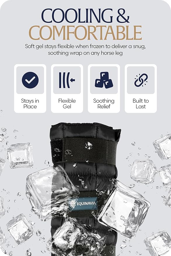 Equinavia Cool Relief Therapy Ice Boots Leg Wraps Pair for Horses, Gel Pack with Adjustable Straps | 16.5" x 15.5" with Storage Bag - Black - Pair - One Size