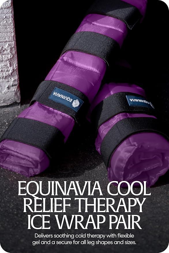 Equinavia Cool Relief Therapy Ice Boots Leg Wraps Pair for Horses, Gel Pack with Adjustable Straps | 16.5" x 15.5" with Storage Bag - Purple - Pair - One Size