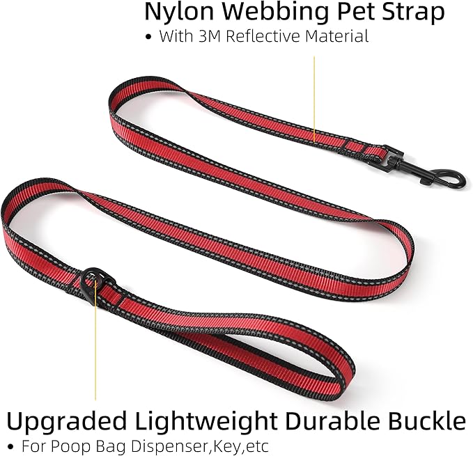 Mile High Life Night Reflective Double Adjustable Band Nylon Small Puppy Pet Dog Combo Collar Leash and Harness Set (Reflective Edge Red, Mediun (Pack of 3))