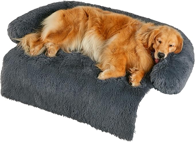Codi Large Calming Dog Bed for Couch – Anti-Anxiety Sofa Protector Mat for XL Dogs, 45''x37''x6'', Machine Washable, Fluffy & Cozy with Non-Slip Bottom, Dark Grey