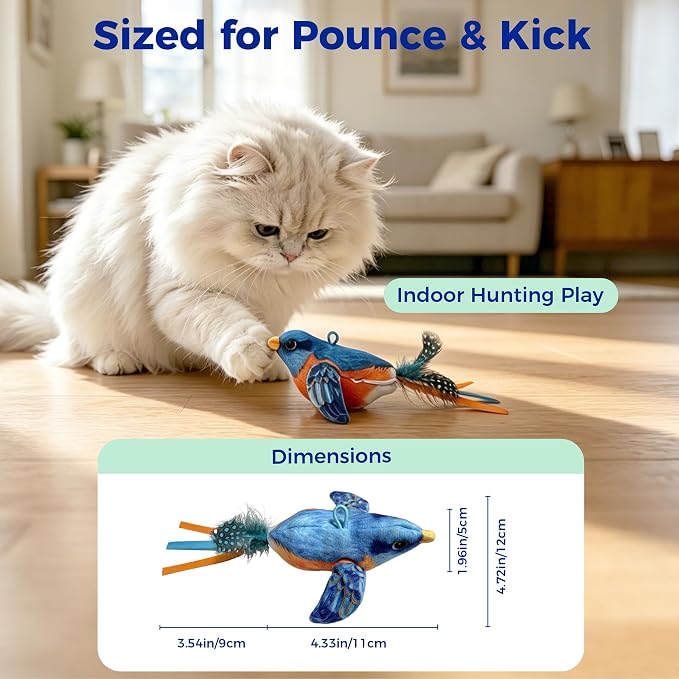 Interactive Flapping Bird Cat Toy for Indoor Cats, Auto Chirping Cat Toys, Touch Activated Rechargeable Self Play for All Breeds Cat Kicker Toys, with 5 Bird Covers and Catnip Pouches - Image 8