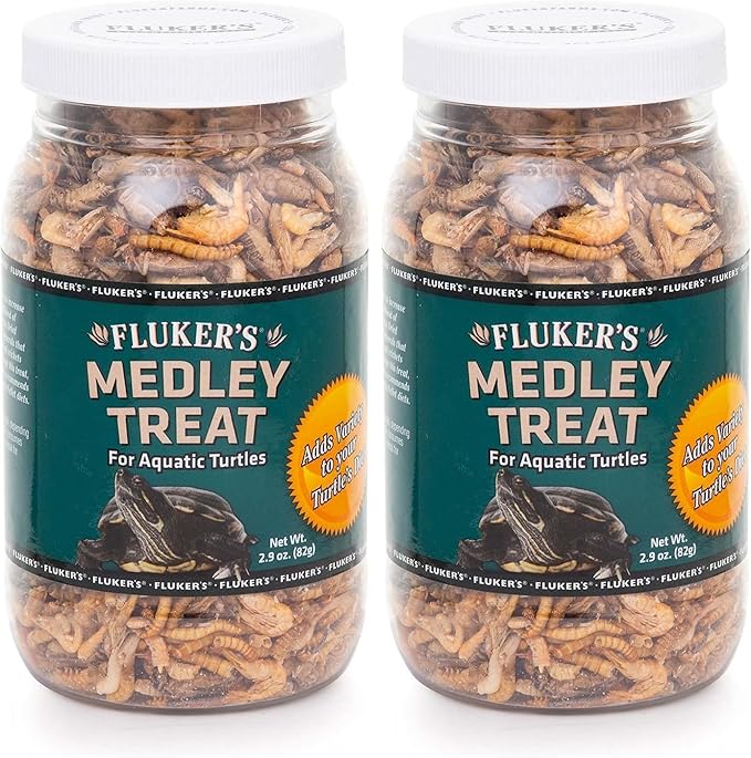 Fluker's Aquatic Turtle Food,Vitamin,Enriched Medley Treats of Freeze,Dried River Shrimp,Mealworms,and Crickets,2.9 oz,(Pack of 2)