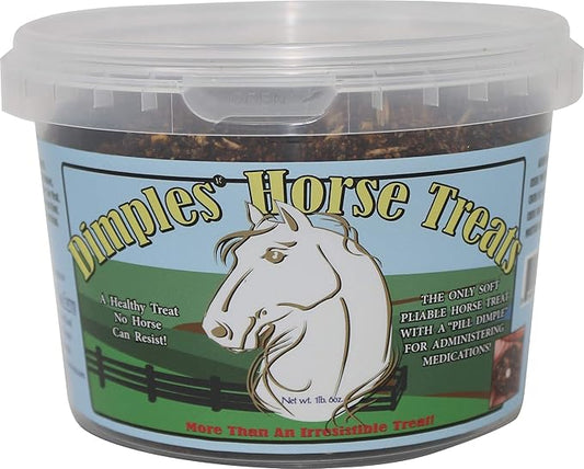 Dimples Horse Treats with Pill Dimples - 1lb Tub of USA-Made Horse Cookies With Beet Pulp - Tasty, Healthy, & Organic Treats - Equine Pill Dimples For Meds