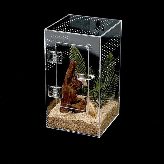 Acrylic Tarantula Enclosure Jumping Spider Enclosure with Front Opening Door 5.3 * 5.3 * 9 Inches Micro Habitat Terrarium for Small Tree Dwelling Reptiles, Spiders & Invertebrates