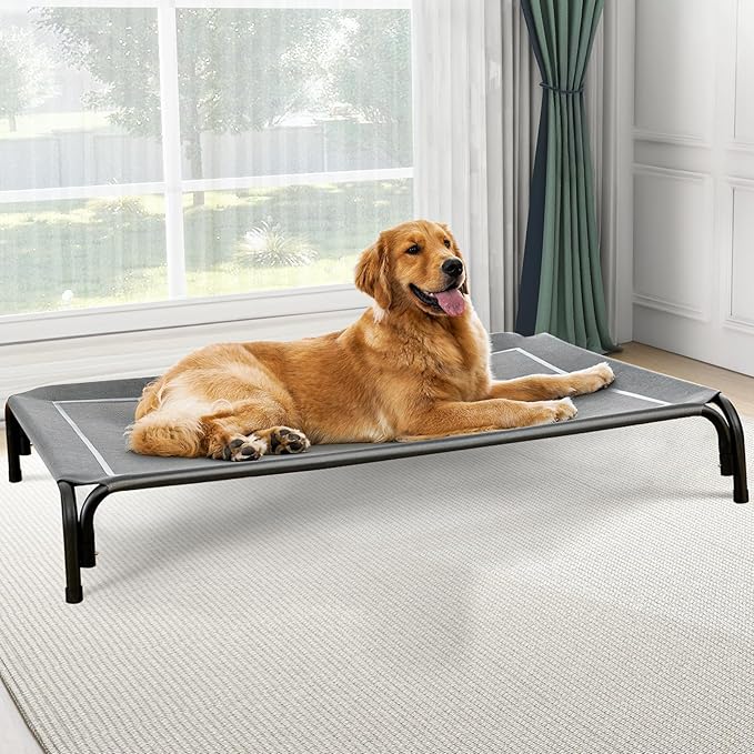 Czpalo Elevated Dog Bed, Raised Outdoor Dog Bed for Extra Large Sized Dog, Portable Cooling Pet Cot with Breathable & Washable Mesh, Indoor & Outdoor Pet Hammock with Skid-Resistant Feet.