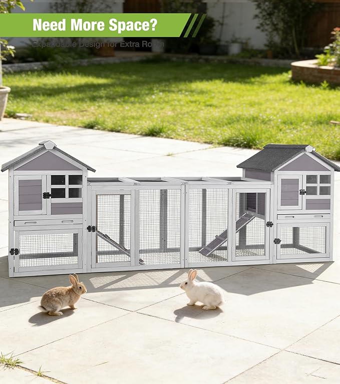 GUTINNEEN Rabbit Hutch Outdoor Rabbit Cage Indoor 51.6" L Waterproof Bunny Cage with Chew-Proof Ramp and Lockable Doors for Indoor Outdoor Use Grey