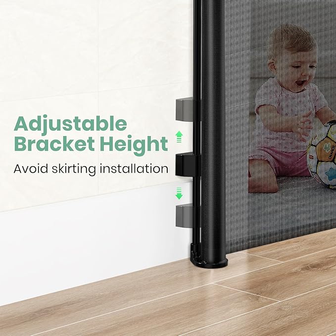 HAMOPY Retractable Baby Gates, 33" Tall, Extends up to 71" Extra Wide Baby Gate, Durable Auto-Lock Mesh Dog Gate, Pets and Child Safety Gates for Stairs, Doorways, Hallways, Indoor, Outdoor(Black)