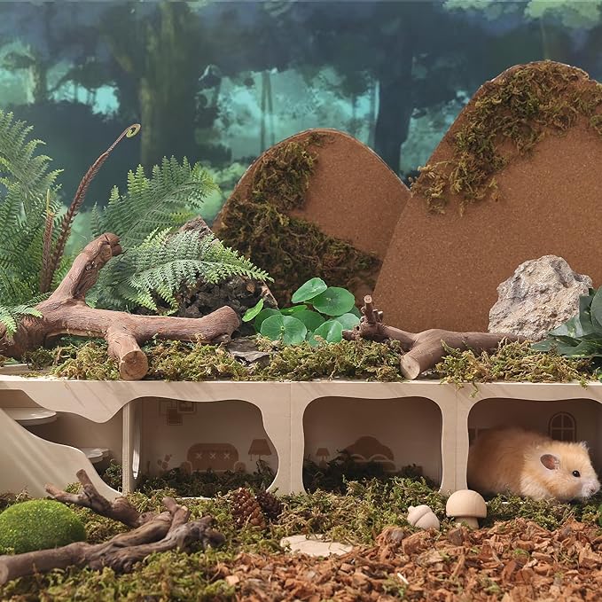 Hamster Hideout Wooden House Chamber Small Animals Pets Tunnel Exploring Toys Secret Peep Shed for Dwarf Hamsters, Syrian Hamsters, Gerbils, Hedgehogs, Rats, Mice (Living Room)