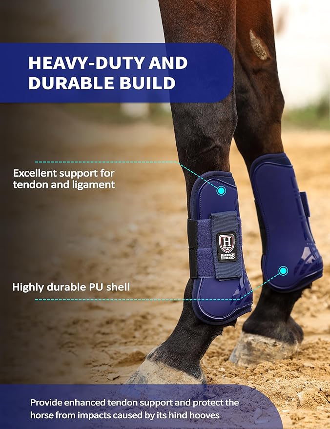 Harrison Howard Horse Tendon Boots Open Front/Fetlock Boot for Horse Protective Boots for Jumping, Trail Riding Set of 4