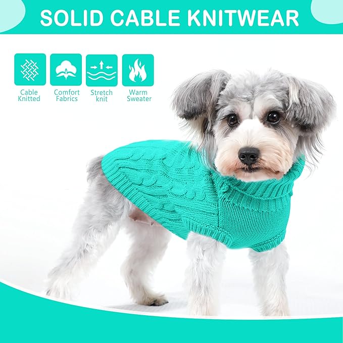 Dog Sweaters Small Dog Clothes for Winter Solid Knitted Puppy Sweater Warm Pet Cat Sweater Doggy Pullover Outfit with Heart-Shape Design(Lake Green, Medium)