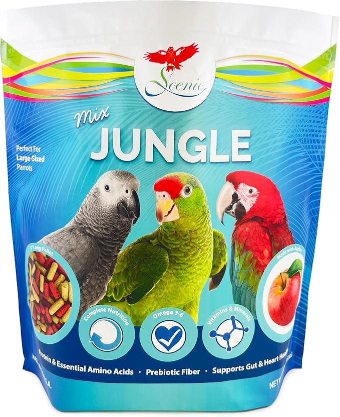 Scenic Mix Jungle Large Parrot Food - 6 lb (2 x 3 lb Bags) - 1" Bird Pellets - Complete Nutrition for Macaws, Amazons, Cockatoos, African Grey Parrots & More