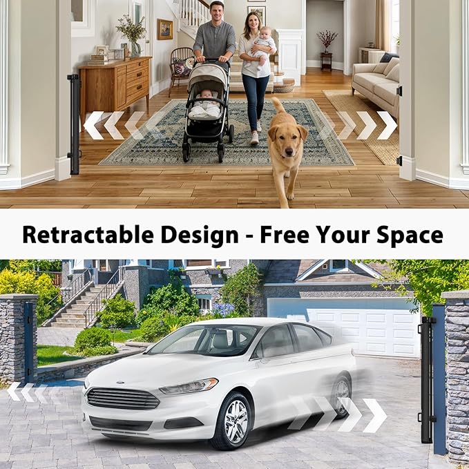 200" Retractable Baby Gates Extra Wide Dog Gates for Doorways, 48" Extra Tall Pet Gate Retractable Dog Gate, Long Baby Gate Retractable Fence Outdoor, Driveway Gate Retractable Garage Gate, Black