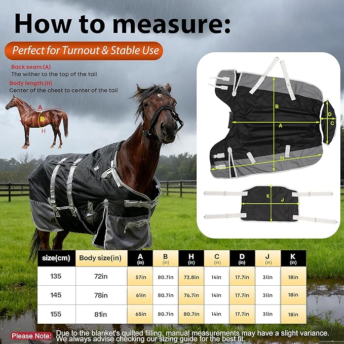 78" Horse Blanket for Real Horses – 1200 Denier Medium Weight Horse Winter Blanket with Standard Neck and Belly Band – Water - Resistant – Black-Grey – 220g Fill