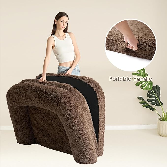 EHEYCIGA Foldable Human Dog Bed, 72"x44"x11" Orthopedic Memory Foam Human Sized Dog Bed, Waterproof Pet Bed for People, Faux Fur Pet Couch for Adult with Non-Slip Bottom, Brown