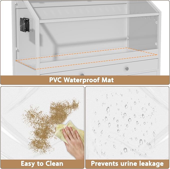 Pipleo Hamster Cage with Storage Cabinet, 43.3" Small Animal Cage with LED Lights and Fan, Easy View Acrylic Panel, Large Habitat for Guinea Pig, Ferret, Rat, Hedgehog