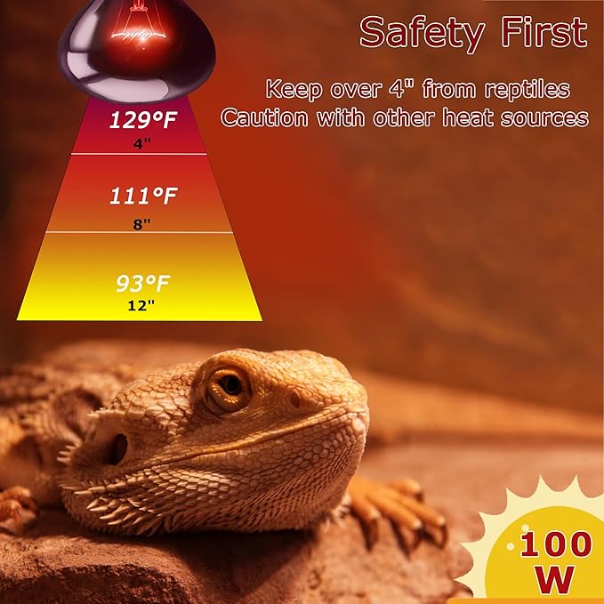 100W UVA Infrared Red Heat Lamp Bulb – Strong Bones & Energy, High-Performance Basking Spot Light for Lizards, Leopard Geckos, Turtles & Chicks, Terrarium & Brooder Heater