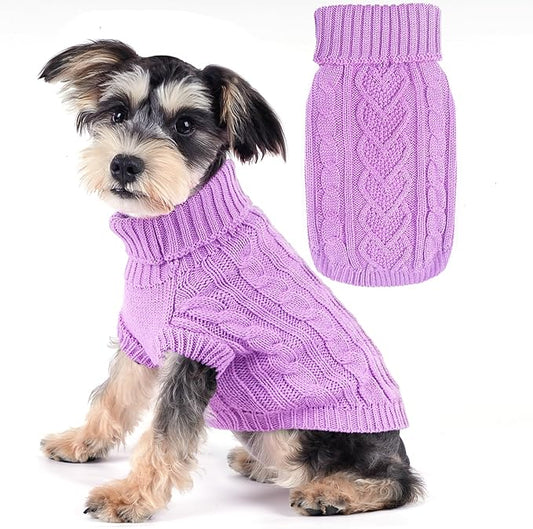Dog Sweaters for Small Dogs Fall Small Dog Sweater Winter Dog Clothes Turtleneck Knitted Cute Doggy Pullover Knitwear Warm Doggie Coat Puppy Cat Sweater Female (Purple,Medium)