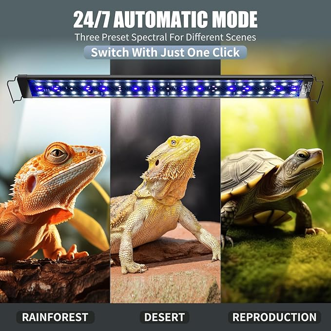 27-Inch LED UVA UVB Light for Reptiles with Controller, Full Spectrum UVA & UVB Reptile Light with Auto 24-Hour Cycle Timer & 10 Dimmable for Bearded Dragons, Turtles, Frogs, Snakes, Plants