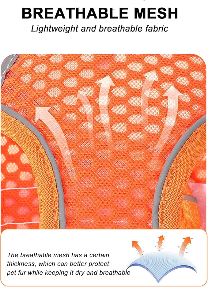 L Red Soft Mesh Dog Harness and Leash Set,No Escape Puppy Harnesses for Training Walking， Reflective Adjustable Puppy Vest for Small Medium Dogs, Cats (Red, L)