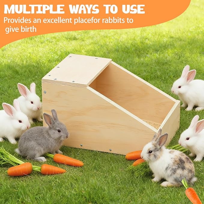 Wooden Rabbit Nesting Box, Small Animal Hutch Hideout, Breeding Shelter & Burrow Den Alternative for Rabbits, Guinea Pigs, Chinchillas or Other Small Pets(16x11x11 in)
