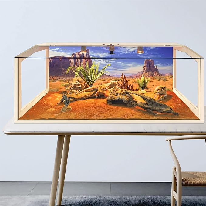 PROLEE Bearded Dragon Tank, Lizard Tank with Clear Tempered Glass Roof, Anti-Scratch Reptile Enclosure, Reptile Tank Built-in Light Fixtures with Switch (48X20X20inch,80 Gallons)