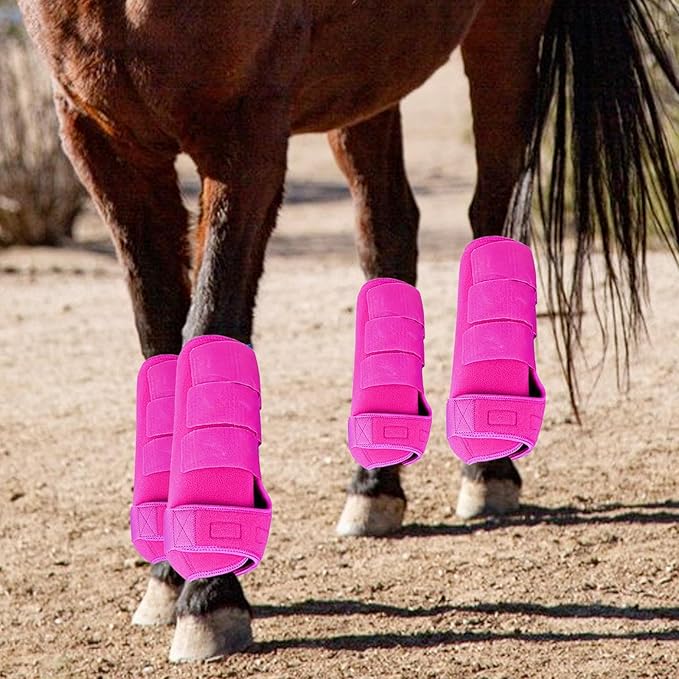 Generic 4Pcs Horse Boots Leg Protectors Adjustable Comfortable Neoprene Reusable Breathable Horse Protectors Equipment Set, Rose Pink, M