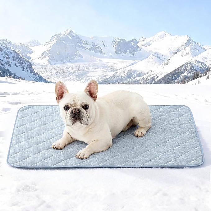 COZY KISS Dog Cooling Mat 27"x36" Q-Max>0.4, Waterproof Pet Bed Cover, Non-Slip Dog Bed Mat, Washable Cooling Pad for Small Dogs, Cats, Crate, Couch, Furniture Protector(Blue)