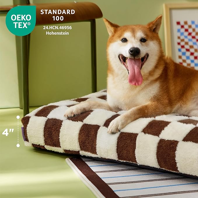 LE SURE Large Dog Beds-Thick Shredded Chopped Foam Pet Bed as Gift for Indoor with Removable Cover, Cute Modern Fuzzy Plush & Anti Slip Bottom, Brown