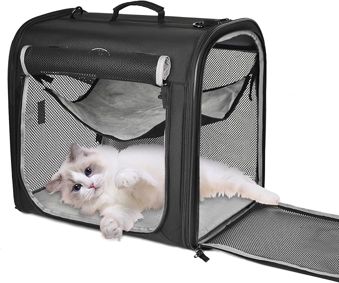 Wakytu Portable Large Cat Carrier, Soft-Sided Pet Crate Kennel for Small Dog | Arch Design, 4 Mesh Windows, 3 Entrance, Hammocks, Lockable Zipper | Perfect for Travel, Indoor Outdoor Use