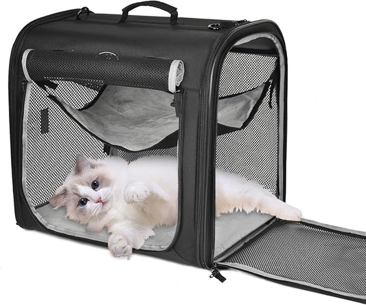 Wakytu Portable Large Cat Carrier, Soft-Sided Pet Crate Kennel for Small Dog | Arch Design, 4 Mesh Windows, 3 Entrance, Hammocks, Lockable Zipper | Perfect for Travel, Indoor Outdoor Use