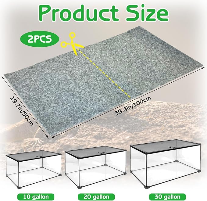 Tfwadmx Reptile Carpet, 2 Pack of Bearded Dragon Mat Terrarium Bedding Substrate Liner Reptile Mat for Snake Turtle Lizard Geckos Hermit Crabs (39'' X 20'')