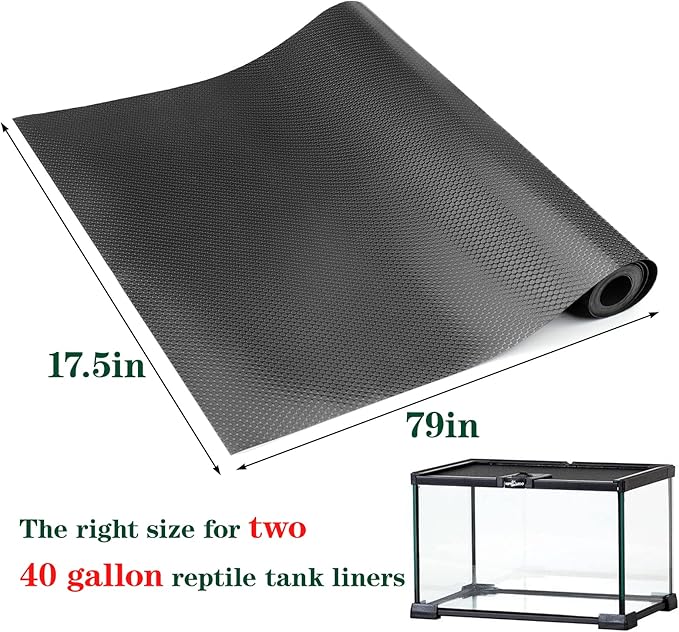 Vodolo Bearded Dragon Tank Accessories, Reptile Terrarium Carpet Substrate for Leopard Gecko, Lizard, Iguana, Snake, Tortoise, Non-Adhesive Reptile Habitat Bedding(Black 79inch)